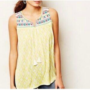 One September anthropologie women's sleeveless blouse embroidered yellow large